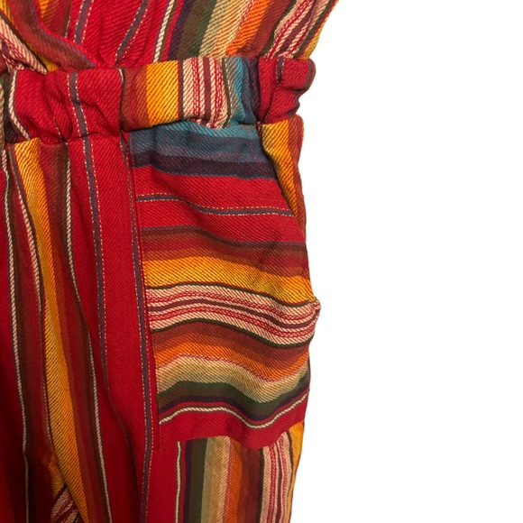 Lucky & Blessed Mexican Serape Red Striped V-neck and Back Womens Romper Sz M - Picture 5 of 7